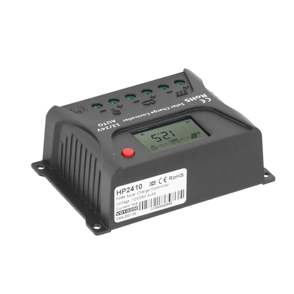 PWM Solar Opladningscontroller 12V/24V Auto Genkendelse 10A IP30 Vandtæt Sort til RV'er Yachts