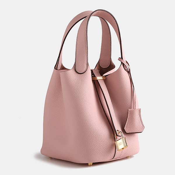 Stor Rosa Ko-Skinn Tote Bag Rymlig Äkta Läder Lychee Design Perfekt för Pendling Pink