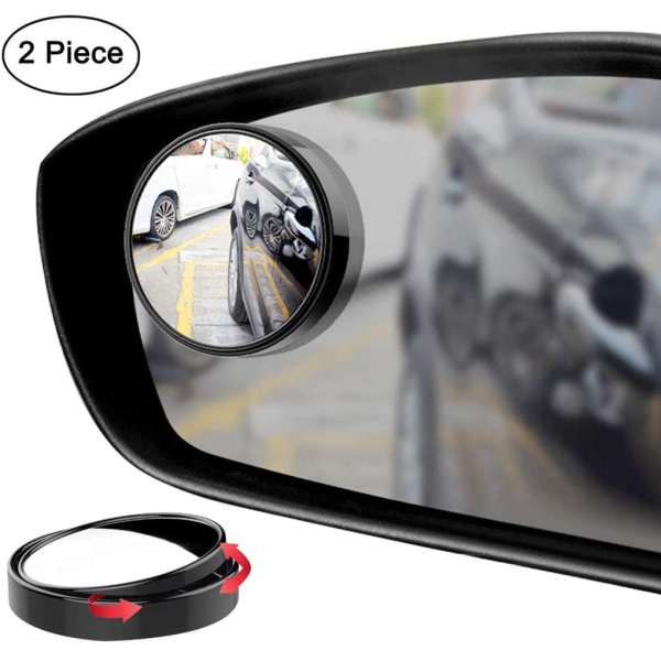 2 Stk Blind Spot Spejl 360 Grad Justerbar HD Glas og ABS Hus Konveks Rundt Stick On Spejl til Bil