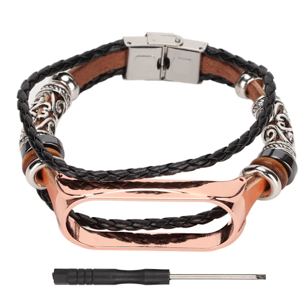 Smartwatch Armband Läder Armbandsur Rembyte Vintage Stil för Mi Band 6 5 NFC (Brun Guld)
