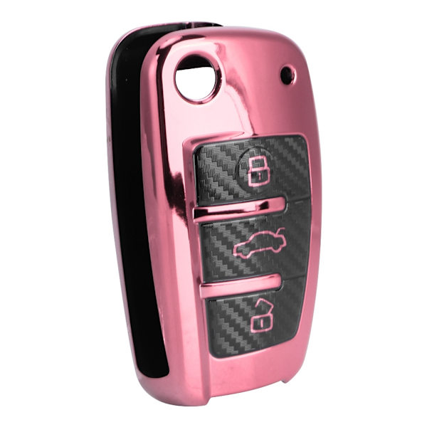 TPU Kolfiberstil Vikbart Nyckelfodral Skydd Passar A3 S3 06/2005 - 03/2017 Rosa