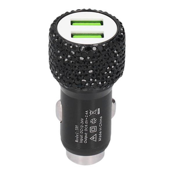 USB-autolaturi 5V strassikoristeella, kaksoisportti, nopea lataussovitin, auton sisätilan lisävaruste, musta