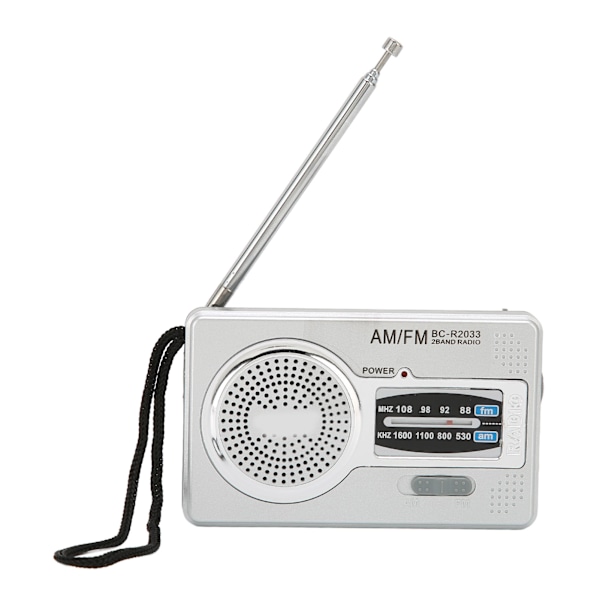 Bærbar mini AM/FM-transistorradio med DSP-brikke, høyttaler og hodetelefonuttak - Sølvgrå