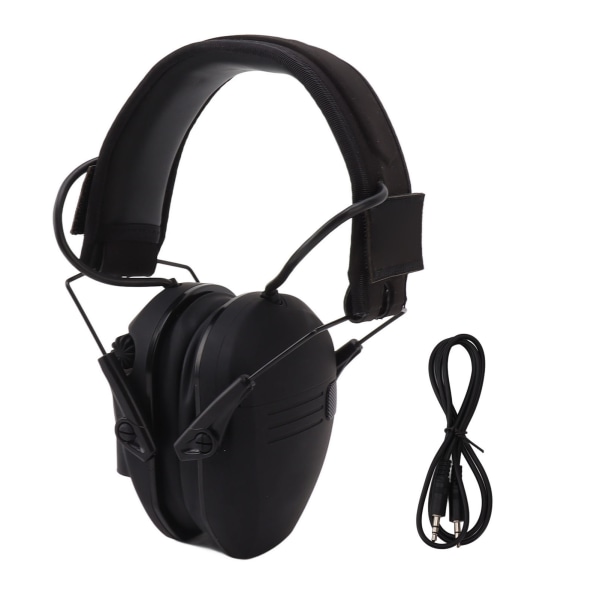 Noise Reduction Electronic Earphones Noise Reduction Foldable ABS Adjustable Headband Safety Ear Muffs for Mowing Work Black