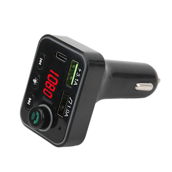Bluetooth 5.0 FM-sender MP3-spiller Telefonlader Batterispenningsdeteksjon med fargerike atmosfærelys