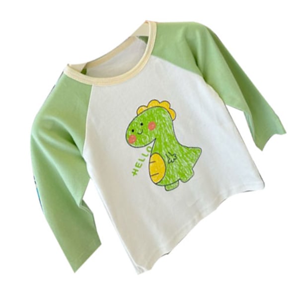 Børne T-shirt med Tegneserie Grøn Dinosaur Åndbar Blød Hudvenlig Bomuld Langærmet T-shirt til Småbørn 120cm/4.7in