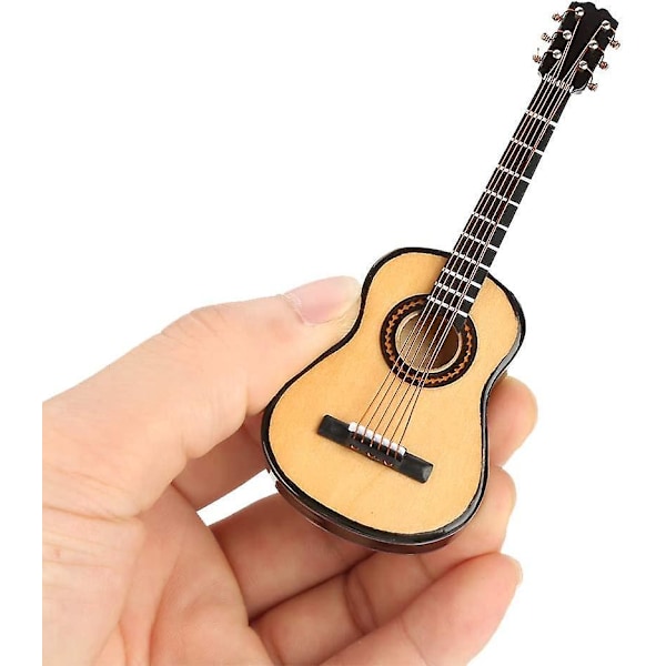 Miniatyr Træguitar - Mini Musikalsk Ornament til Hjemmedekoration