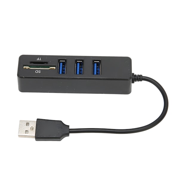 Højhastigheds USB2.0-hub med hukommelseskortlagring og kortlæser - Plug and Play USB-deler (sort)