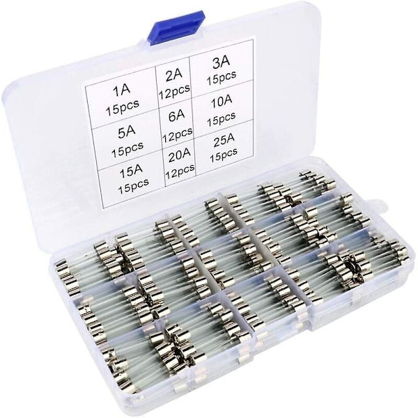 Glass Fuse Assorted Kit - 126 Pcs, 6 x 30mm, Fast Blow Car Fuses (1A 2A 3A 5A 6A 10A 15A 20A 25A)