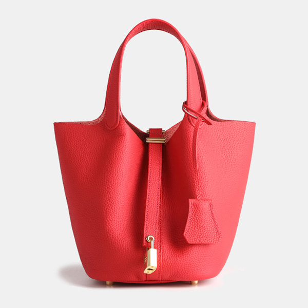 Stor rød kveskinnstotebag med lychee-finish for daglig bruk Red