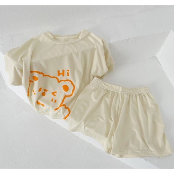 Barnens Sommarpyjamas Set 2-Delar Cartoon Pyjamas Kortärmad Korta Byxor Modal Fritidskläder Sovkläder Set för Pojkar Flickor Beige 110cm