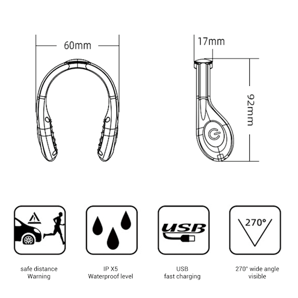 2 kpl LED-kenkäklipsivalot USB-latauksella, turvallisuusvalot juoksuun, lenkkeilyyn, kävelyyn ja pyöräilyyn