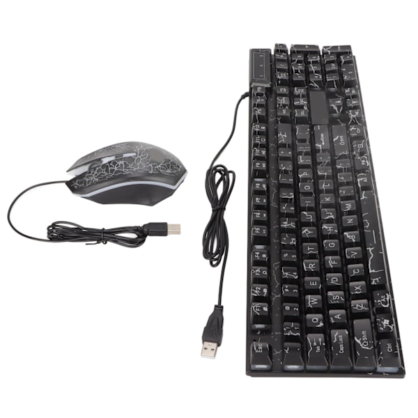 USB Tangentbord Mus Combo Bra Återhämtningsförmåga Spricka Färgglad Bakgrundsbelysning 104 Tangenter Tydliga Tecken Gaming Tangentbord Mus Combo