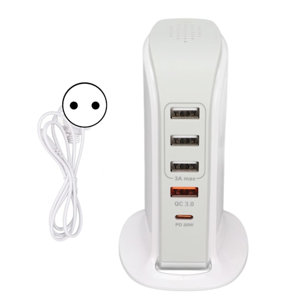 Telefonladestativ Adapter USB Ladestasjon Multiport Ladetårn Stativ Hurtiglading for Mobiltelefon EU Plugg