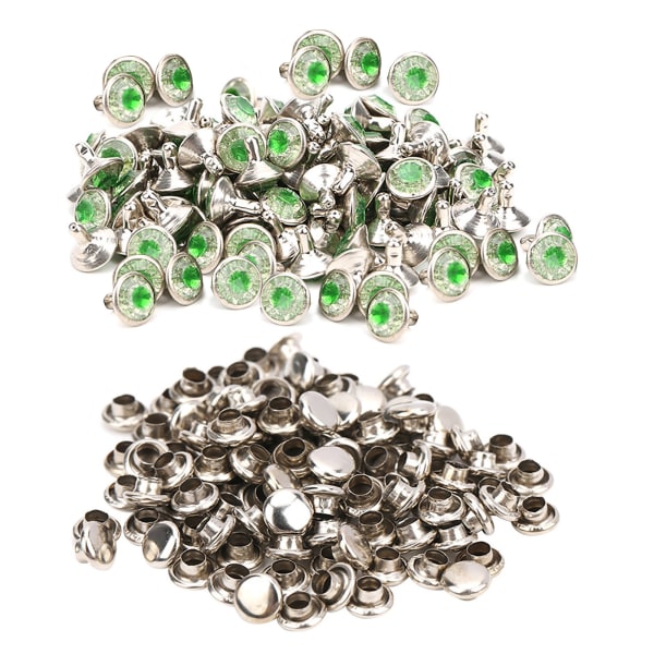 100 STK Crystal Rhinestone Pipe Diamond Nit för Bagage / Skor / Hattar / Kläder Tillbehör9mm Grönt Hjärta Vit Diamant
