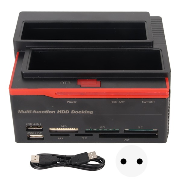 HDD-dokkingsstasjon Dual Bay 480 Mbps USB2.0 til SATA IDE Klonfunksjon Harddiskleser for 2,5/3,5 tommer 8 TB SSD 100-240V EU-plugg
