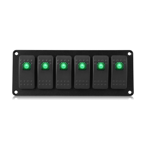 6-vejs vippekontaktpanel med grøn LED til bil, RV, båd, yacht, marine (12-24V)