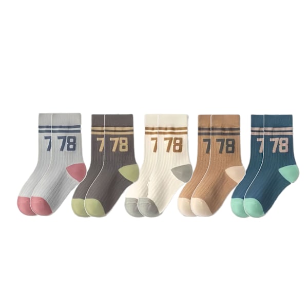 5 Pair Children Socks Cotton Boneless Breathable Stylish Mid Tube Socks for Spring Autumn Running Basketball M