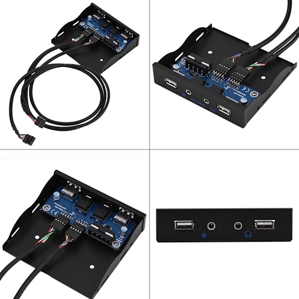 USB2.0 Lyd og USB2.0 Grensesnitt Frontpanel Adapter 3,5' 9Pin