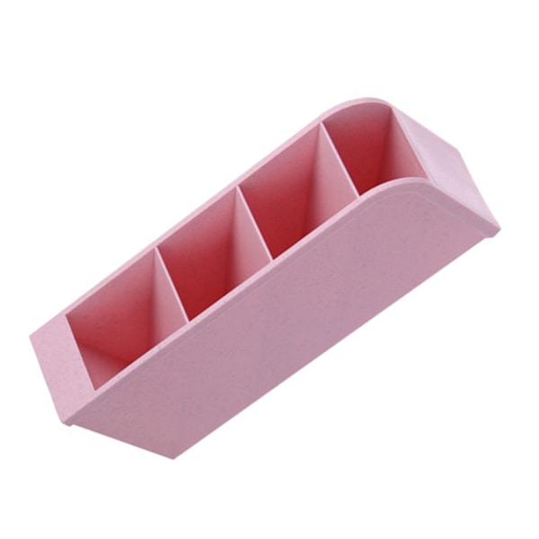 Lutande pennhållare 4 rutnät Multifunktionell plast skrivbordsstationär hållare förvaringslåda för kontor rosa
