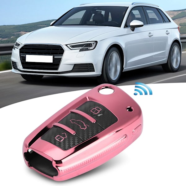 TPU Kolfiberstil Vikbart Nyckelfodral Skydd Passar A3 S3 06/2005 - 03/2017 Rosa