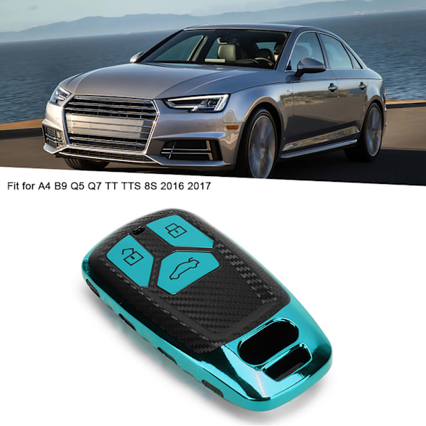 TPU Kolfiberstil Bil Smart Nyckelfodral Skydd Passar A4 B9 Q5 Q7 TT TTS 8S 2016 2017 Grön