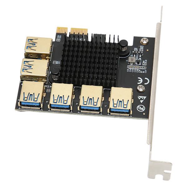 PCI E 1 til 6 Riser Kort IC Køleplade Guldbelagt Behandling Sort USB3.0 Riser Kort til Dos til Linux til Win