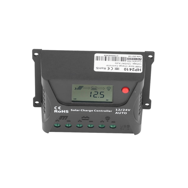 PWM Solar Opladningscontroller 12V/24V Auto Genkendelse 10A IP30 Vandtæt Sort til RV'er Yachts
