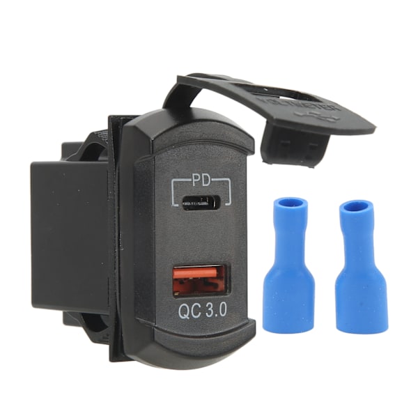 PD Type QC 3.0 USB Biloplader med Voltmeter Blåt Baggrundslys 12‑24V Input 5V 3.1A Output til Biler Motorcykler RV'er