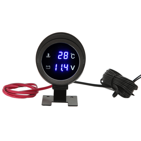 Rund Digital Vattentemperaturmätare LED Voltmeter DC 9V‑36V Med Blått Ljus för Bil Motorcykel ATV
