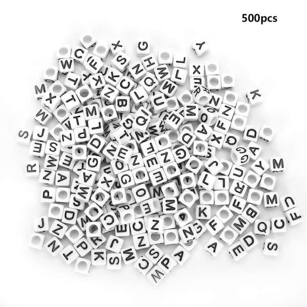 500 stk. Akrylperler Firkantede gør-det-selv-håndlavede perletilbehør Engelsk alfabet 6 mm (hvid)