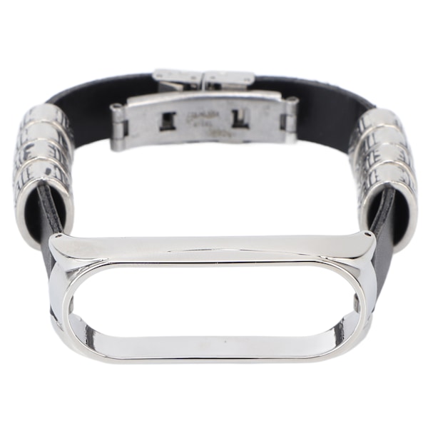 Retro Läder Armband för Xiaomi Mi Band 5/6 NFC Mode Retro Läder Armbandsur Svart Silver