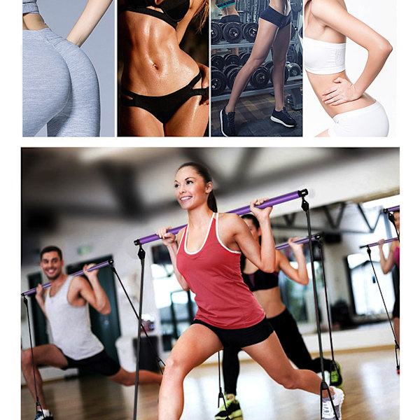Bærbar Pilates Bar Kit med Modstandsbånd Øvelse Pilates Bar med Fodløkke Krops Træning Toningsstang