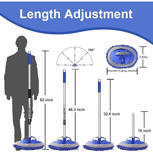 Ultrafin Fiber Bilvaskbørste - Langskaftet Mop Sæt med Mikrofiber Svampe - Rengøringsartikler til Campingvogne - Støvsamler Tilbehør (1 x Snowneil)