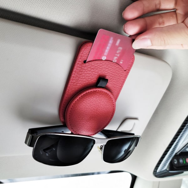Bilbrilleholder Magnetisk Universal Bilbrilleholder PU Læder Bilvisir Solbrilleophæng med kortklemme Brilleholder