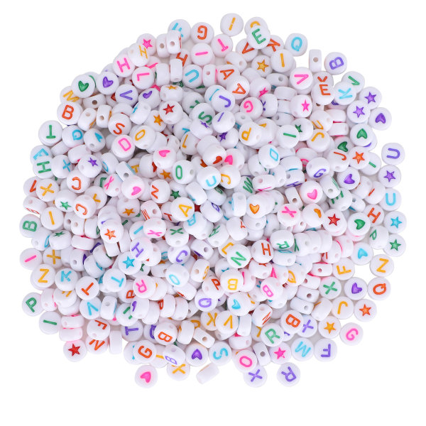 1000 stk brevperler rund farge alfabet femstjerners ferskenhjerte akryl DIY armbåndverktøy