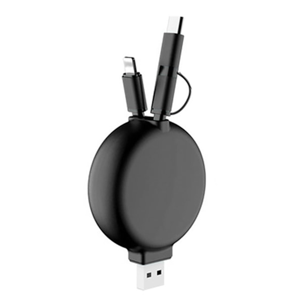3 i 1 Ladekabel Uttrekkbar Design Liten Bærbar Multi Ladekabel for Hjemmebil Svart