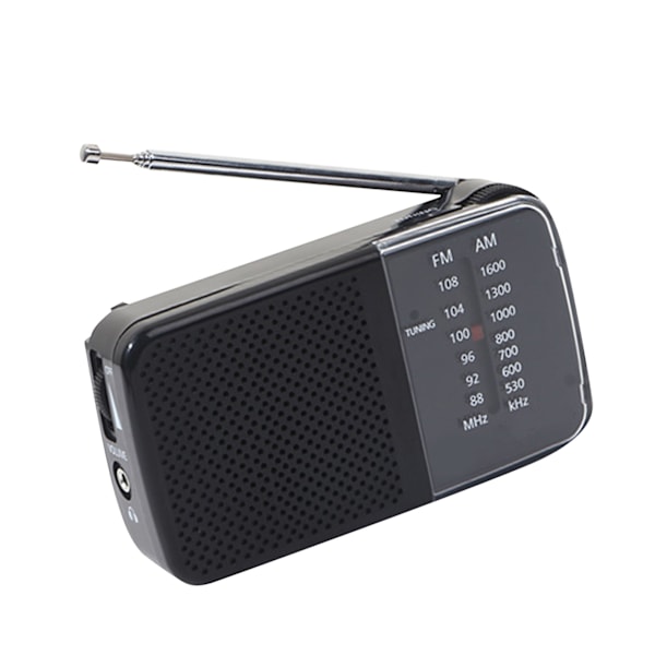 Bærbar AM FM kortbølgeradio liten retro vintage radio batteridrevet bærbar håndholdt radio for hjemmet antennestil svart