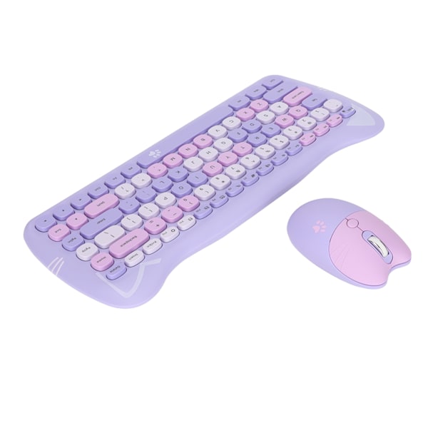 Sött Kattformat 2.4G Trådlöst Tangentbord och Mus Färger Låg Strömförbrukningsteknik Trådlöst Tangentbord Mus Combo för Gaming Lila Mix