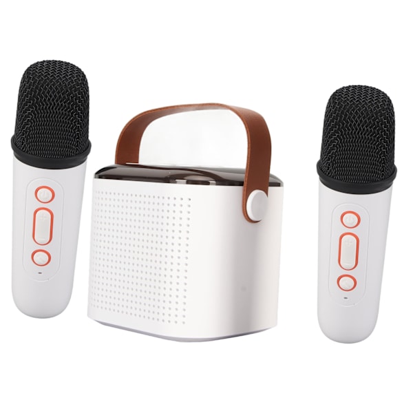 Mini Karaoke Machine Stereo Kannettava RGB Light Bluetooth kaiutin 2 langattomalla mikrofonilla Home Party White