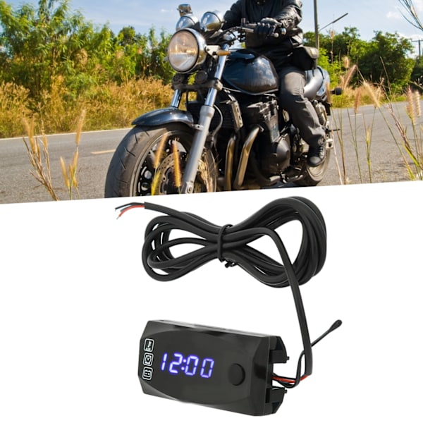 3-i-1 Motorcykel LED Voltmeter Termometer Elektronisk Klocka Mätare IP67 Vattentät Mätare 6V-30V