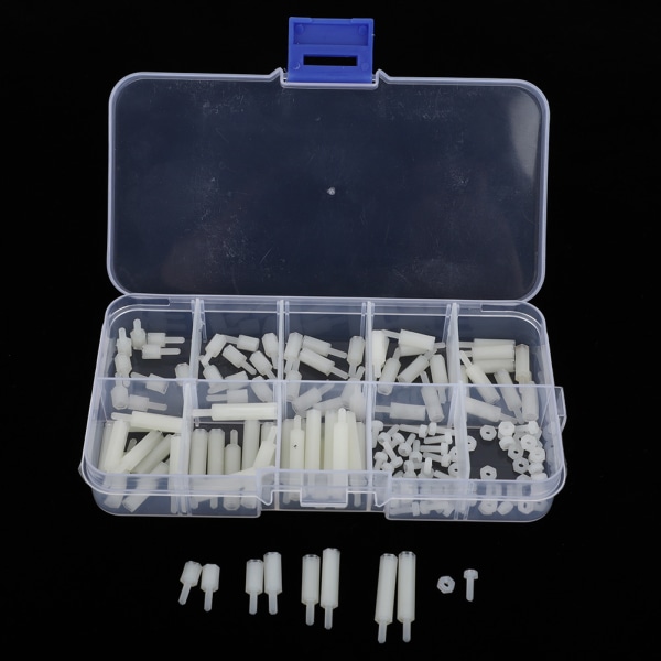 140 stk eske M2 Nylon Rundhode Kryssskrue Sekskantmutter Hunn Standoff Assortert Kit (Hvit)