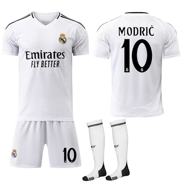 2024-25 Real Madrid Hemma Jersey 10 Modric 9 Mbappe 7 Vinicius 8 Kroos 5 Bellingham Barn och Vuxen Fotbollströja med Strumpor No. 10 S
