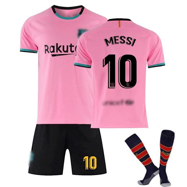 20-21 Barcelona Andra Bortatröja Rosa Messi Barn- och Vuxentröja Set med Strumpor 24