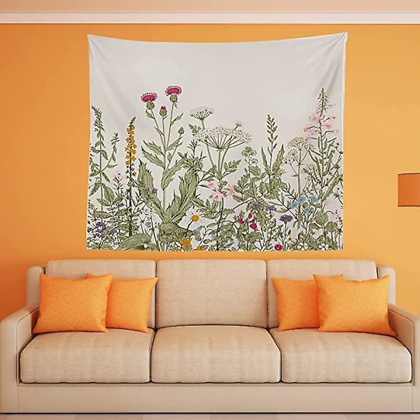 Blomster-Vildblomster-Vægtæppe - Farverigt Botanisk Væghængning til Hjemmeindretning - HD-Udskrivning til Stue, Soveværelse, Kollegieværelse - 130cm x 150cm