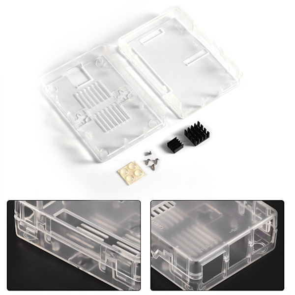 Transparent ABS-hus Beskyttelsesetui Skalldeksel med 2 stk kjølefinner for Raspberry Pi 3 B/2 B/2B+