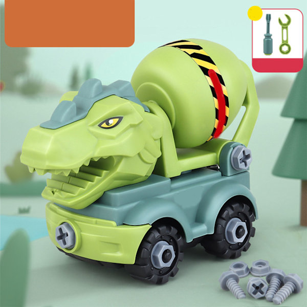 Dinosaur-tema Børns Konstruktionskøretøjer Scene Simulation DIY Samling Ingeniør Lastbiler Legetøj Agitator Truck