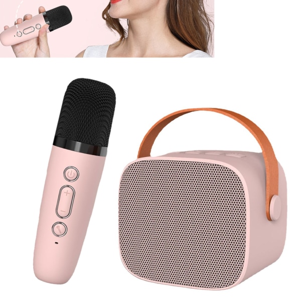Mini Karaoke Maskin HiFi Surround Sound Bärbar Bluetooth högtalare med mikrofon för Home Outdoor Pink