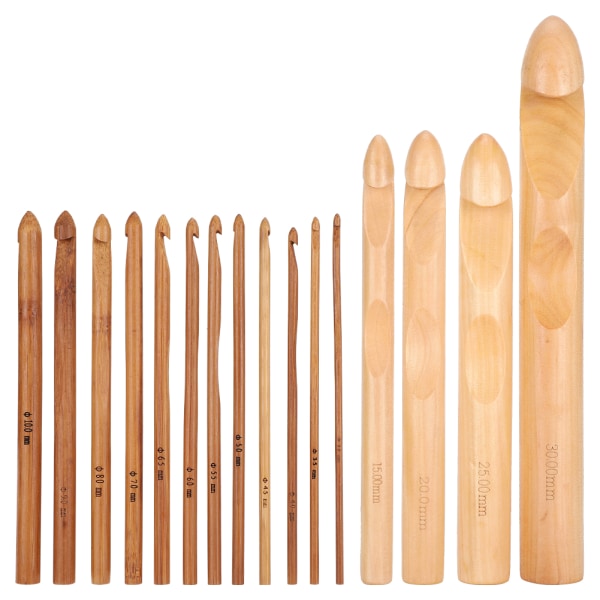 16 kpl set , puinen bambu, lieriömäinen neulepuikon kudontatyökalut
