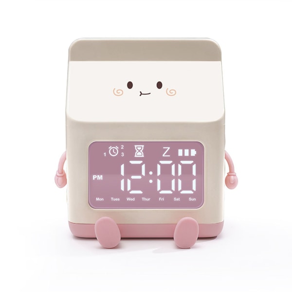 Fun Milk Box Alarm Clock Student Countdown Cartoon Alarm Clock Children Digital Cute Wake Up Alarm Clock Pink